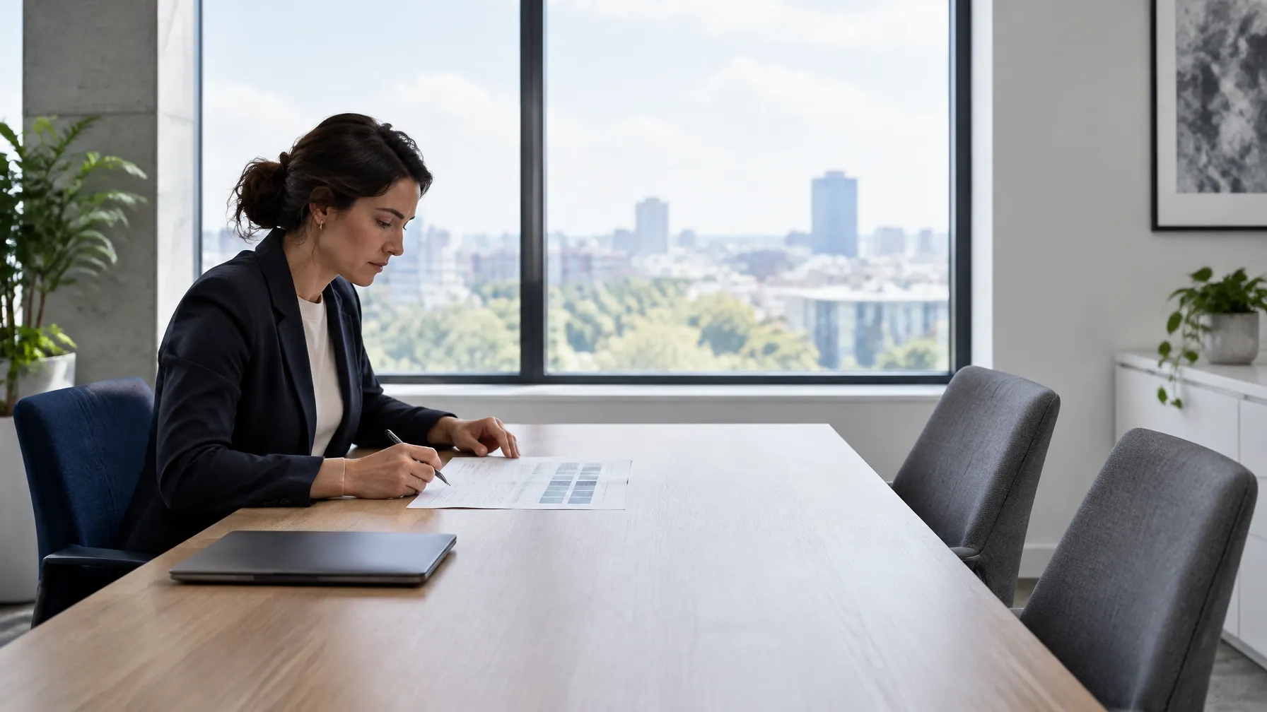 Professional reviewing a software plan